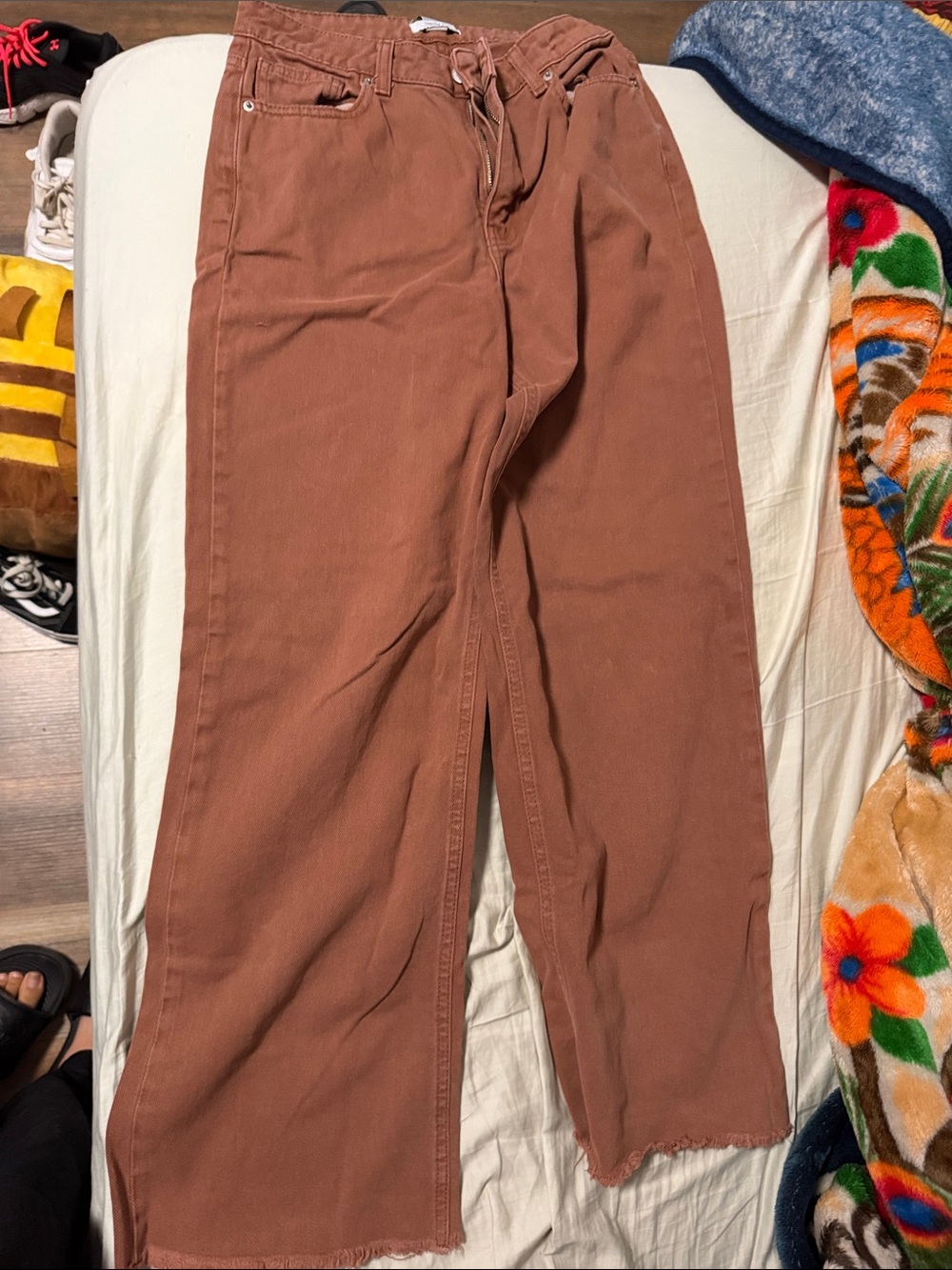 Women's Wide-Leg Brown Cotton Pants